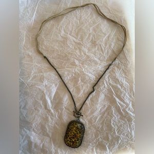 Lucky Brand Necklace with Gold Glittery Leopard Print  Pendant Front&Floral Back